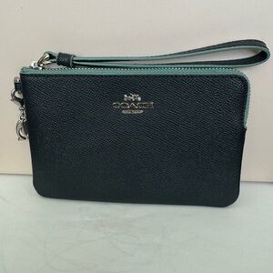 Coach Wristlet- Dark Blue with Teal Lining